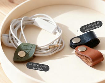 Set of 2 Custom Leather Cable Organizer -Handmade Cord Holder for Home/Travel | Tidy Cables Gift