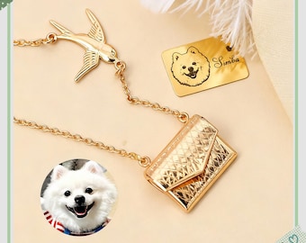 Custom Pet Portrait Necklace-Personalized Envelope Pendant,Pet Memorial Keepsake Jewelry,Personalized Gift Dog Necklace,Engraved Cat Jewelry