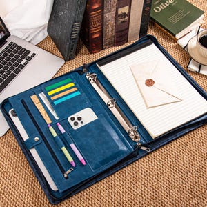 Personalized Leather Portfolio, 3 Ring Binder Portfolio with Handle, Zippered PU Leather Portfolio, Custom Padfolio, Gift for Women/Her