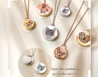 Collana con ciondolo personalizzato per peli di animali domestici - Collana con urna per ceneri per animali domestici, gioielli commemorativi per animali domestici / gioielli con ritratto di animali domestici disegnati a mano