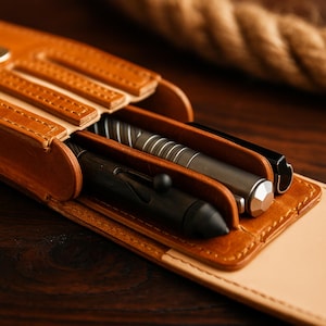 Personalized Leather Pen Case, Real Leather Pencil Cover, 3 Slot Fountain Pen Holder, Brown Leather Pouch, Custom Back-to-School Gift