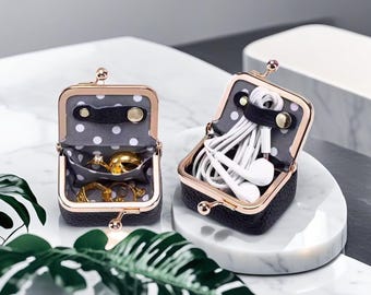 Handmade Mini Jewelry Pouch - Genuine Leather  Travel Jewelry Case, Ring Holder, Necklace Organizer,Valentines gift for her,