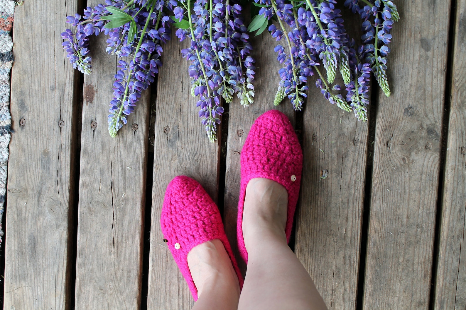 slippers crochet ballet flats knitted purple wool adult home shoes for woman pink with pearl button cozy home socks gift for her