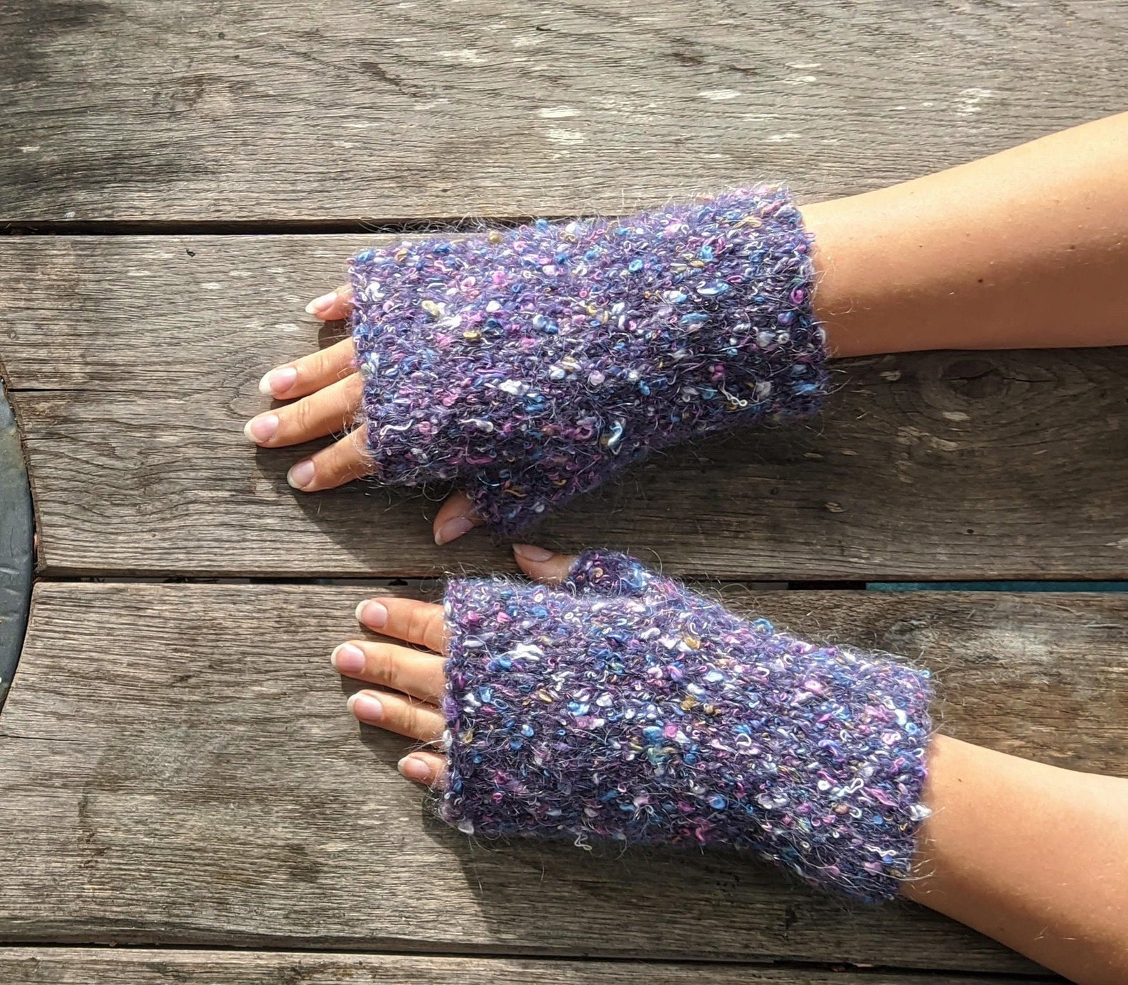 Purple wool mohair arm warmers soft warm winter knitted Etsy