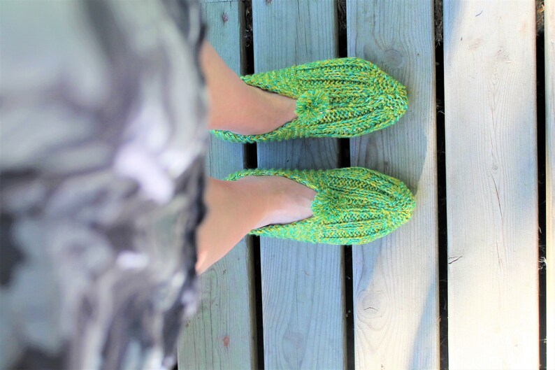 Slippers Knitted Home Socks Women Green Merino Wool Slippers Home Shoes