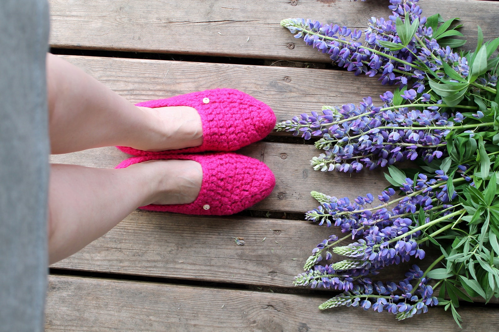 slippers crochet ballet flats knitted purple wool adult home shoes for woman pink with pearl button cozy home socks gift for her