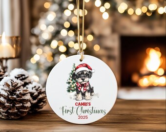 Personalized Miniature Schnauzer Puppy First Christmas Ornament: Custom Dog Keepsake