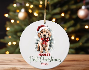 Personalized Golden Retriever Puppy First Christmas Ornament