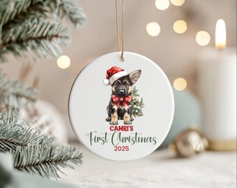 Personalized German Shepherd Puppy First Christmas Ornament: Dog Lover Keepsake