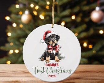 Personalized Rottweiler Puppy First Christmas Ornament: Dog Lover Gift