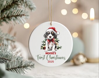 Personalized Australian Shepherd Puppy First Christmas Ornament: Dog Lover Keepsake