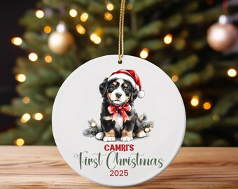 Bernese Mountain Dog Personalized Bernie Puppy’s First Christmas Ornament, Custom Dog Lover Gift, New Puppy Keepsake, First Christmas Gift