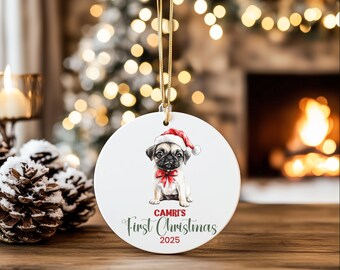 Personalized Pug Puppy First Christmas Ornament: Custom Dog Keepsake