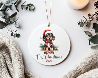 Personalized Dachshund Puppy First Christmas Ornament: Custom Dog Keepsake