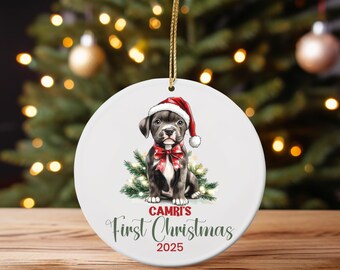 Personalized Pitbull Puppy First Christmas Ornament: Custom Dog Keepsake
