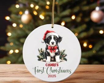 Personalized Border Collie Puppy First Christmas Ornament: Custom Dog Keepsake