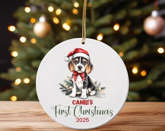 Personalized Beagle Puppy First Christmas Ornament: Dog Lover Keepsake