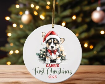 Personalized Corgi Puppy First Christmas Ornament: Custom Dog Keepsake