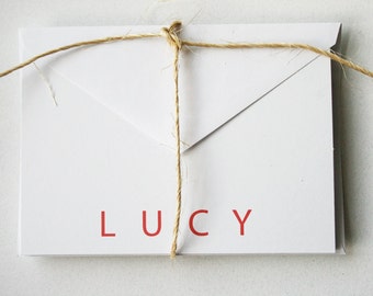 Personalized Stationery -- L U C Y -- Contemporary Stationery Set of Custom Notes & Envelopes -- CHOOSE YOUR QUANTITY