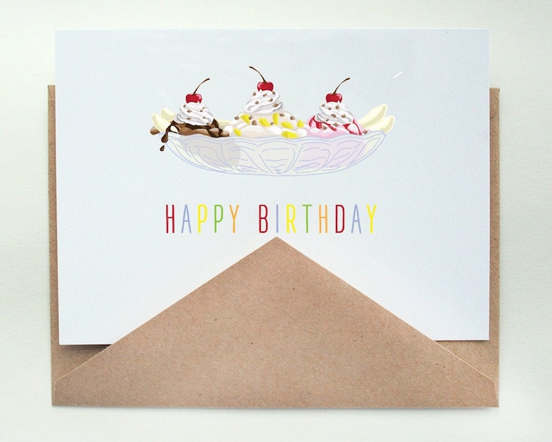 happy birthday ice cream banana split birthday card etsy
