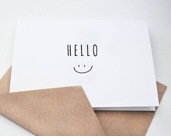 Hola - Sonrisa - Conjunto de notas / sobres en blanco & Kraft - ELEGIR SU CANTIDAD
