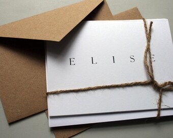 Papelería personalizada - E L I S E - Conjunto de papelería contemporánea de notas y sobres personalizados -- ELIGE TU CANTIDAD