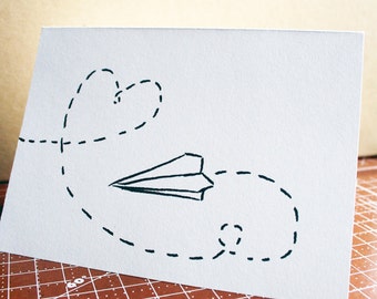 Stationery Greeting -- Paper Airplane -- Love -- Card and Envelope Set