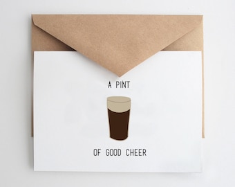 Pint of Good Cheer -- Aliento, Cerveza, Pensando en ti, Tarjeta de Saludo de Amistad, En Blanco Dentro -- Conjunto de Tarjeta Única y Sobre