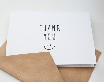 Thank You  --  Smile --  Set of Notes/Envelopes in White & Kraft -- CHOOSE YOUR QUANTITY