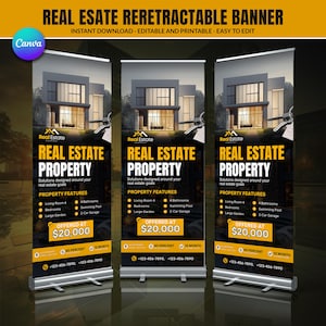 Editable Real Estate Retractable Banner, Roll Up Banner Canva Template for Agents, Realtor Display Sign, Real Estate Marketing Printable