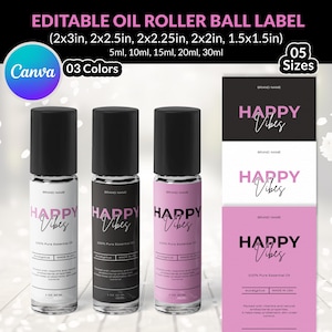 Editable Oil Roller Bottle Label Template: Minimalist Canva Design (Digital Download