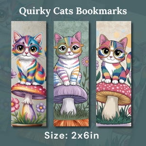 3 Quirky Cats Animal Bookmarks Printable, Cute Animal Bookmarks, Kawaii Cat Bookmarks for Kids, PNG bookmark sublimation, whimsical bookmark