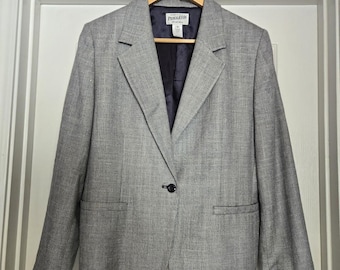 Vintage Pendleton Gray Herringbone Wool Silk Blazer Women’s Size 12 Made in USA Career Jacket