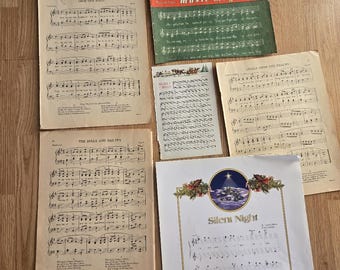 Vintage Christmas Sheet Music Ephemera Pack – 1940s–60s Carols & Holiday Pages – Junk Journal Paper Lot