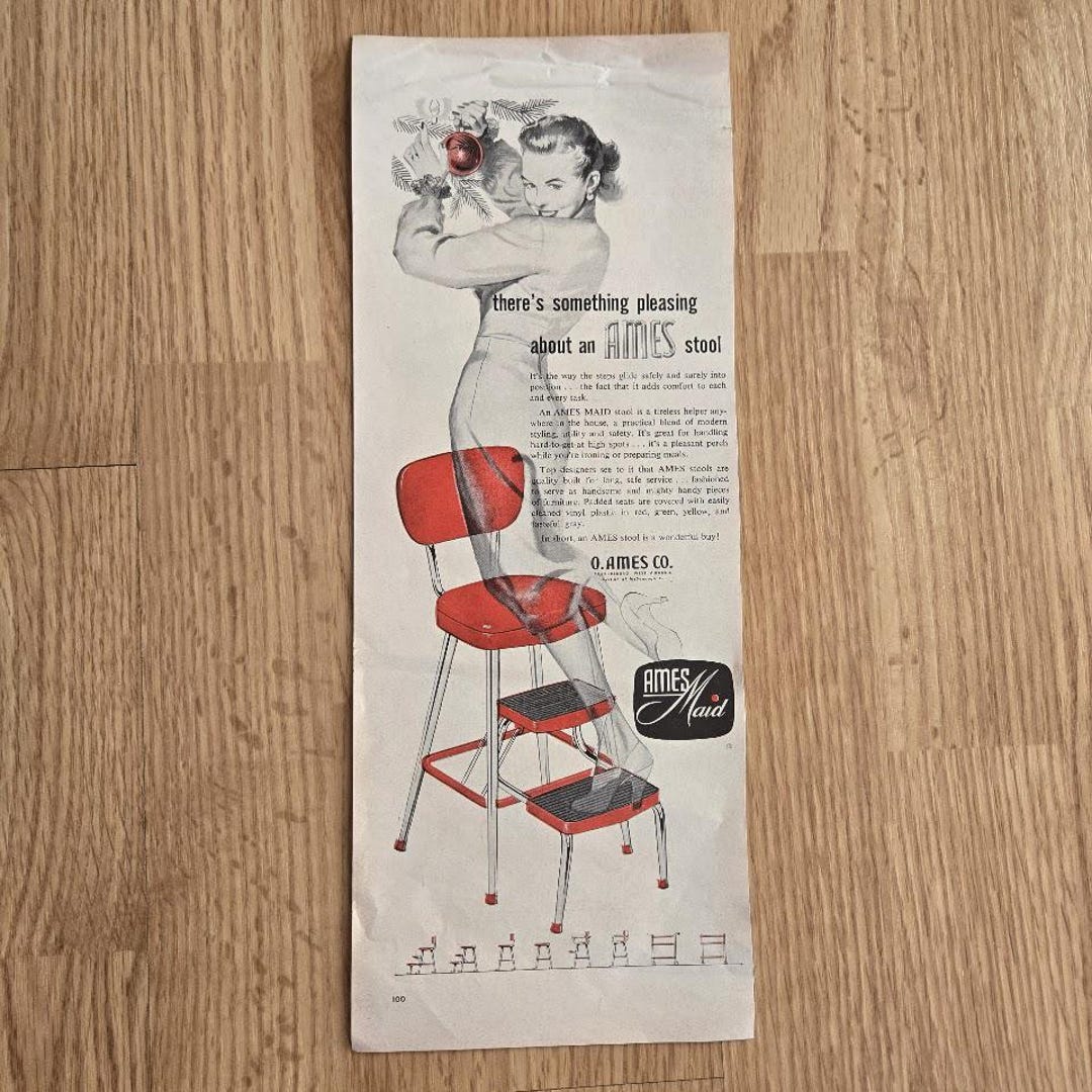 1950s Ames Maid Stool Advertisement | Mid Century Kitchen Ad With Red ...