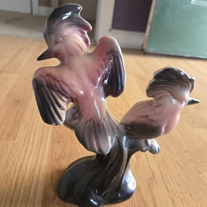 Vintage LA Pottery Bird Figurine Pink Black Mid Century Modern California Pottery 1950s Decor