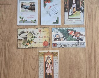 Antique & Vintage Christmas Postcard Lot – Set of 6 Early 1900s Embossed Greetings | 1910 Postmark | Edwardian and Art Deco Holiday Ephemera
