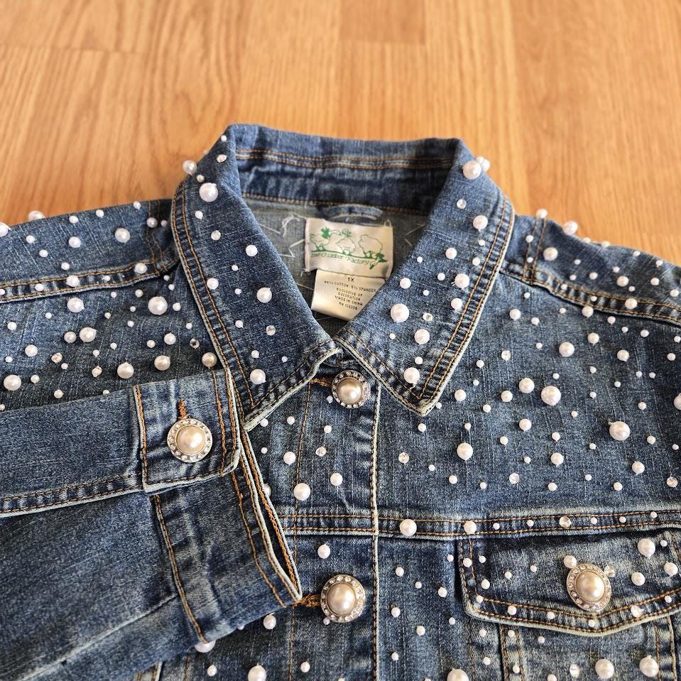 Vintage Quacker Factory Denim Jacket 1X – Pearl Rhinestone