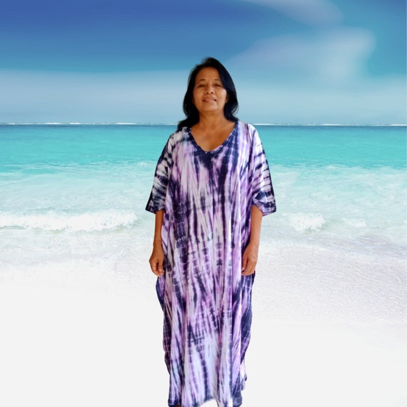 Long Kaftan Simple Dress Purple Indigo 
