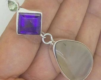 Purple Amethyst Peridot Druzy Pendant 925 Sterling Silver PN550 E1143
