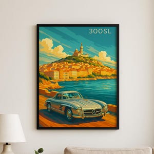 Vintage Mercedes 300 SL Print | Classic Mercedes Poster | Mercedes Landscape Print