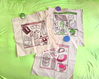 Screen Printed Y2K Inspired Original Character Tote Bags
