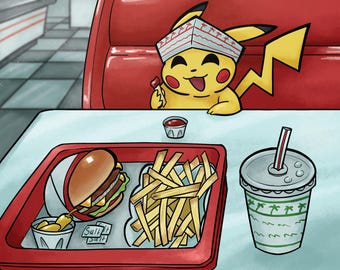 Pikachu California Fast Food Burger Print