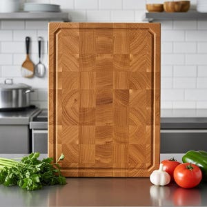 Large End-Grain Oak Cutting Board – 40×30×4 cm | With Handles, Juice Groove & Silicone Feet | Solid Wood, Oiled with Plant-Based Oil