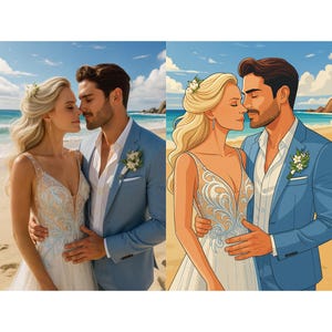 Custom Wedding Portrait Illustration: Romantic Beach Scene (Digital Download