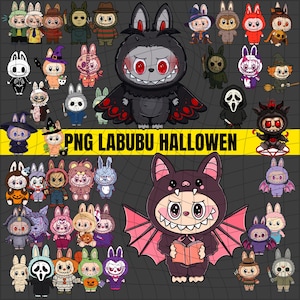 Labubu Halloween Horror PNG Bundle, Halloween PNG SVG, Killers Chibi Style, Cute Spooky Character Stickers, Kawaii Creepy Clipart