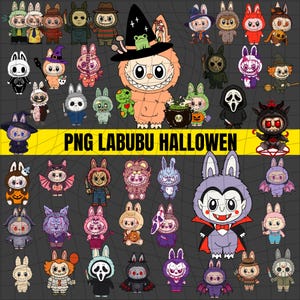 Horror Labubu Halloween Bundle PNG, Halloween PNG SVG, Killers Chibi Style, Cute Spooky Character Stickers, Kawaii Creepy Clipart