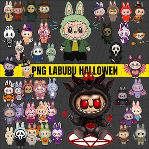 Labubu Horror Halloween Bundle PNG, Halloween PNG SVG, Killers Chibi Style, Cute Spooky Character Stickers, Kawaii Creepy Clipart