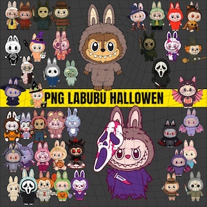 Labubu Halloween Horror Bundle PNG, Halloween PNG SVG, Killers Chibi Style, Cute Spooky Character Stickers, Kawaii Creepy Clipart