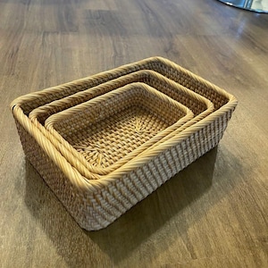 Handwoven Natural Rattan Trays | Decorative Serving Tray | Rustic Wicker Basket Organizer